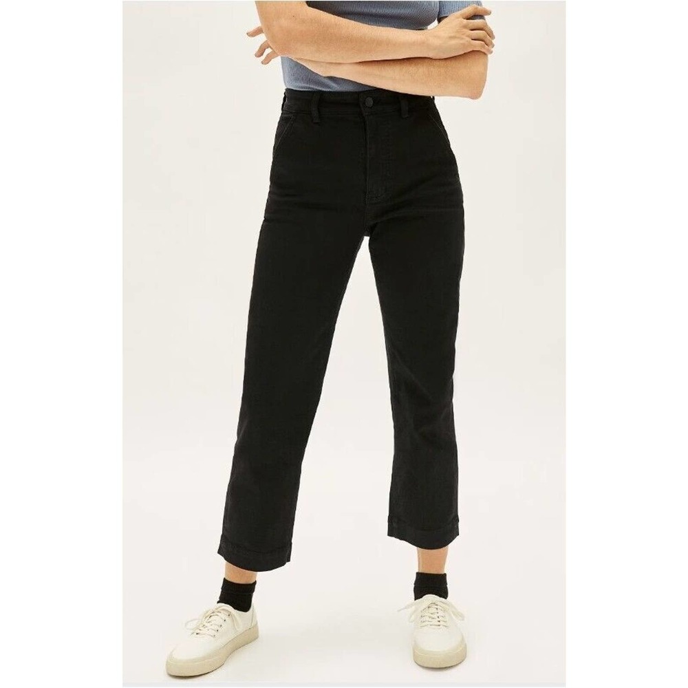 Everlane 00 The STRAIGHT LEG CROP  Women Black High-Rise Pants Cotton Eco‎